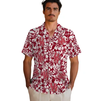 houston cougars hibiscus motif red white hawaiian shirts fashion forward