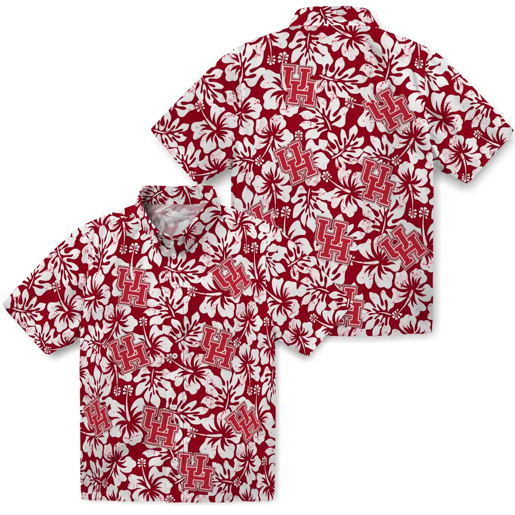 Houston Cougars Hawaiian Shirt - Hibiscus Motif houston cougars hibiscus motif red white hawaiian shirts high quality