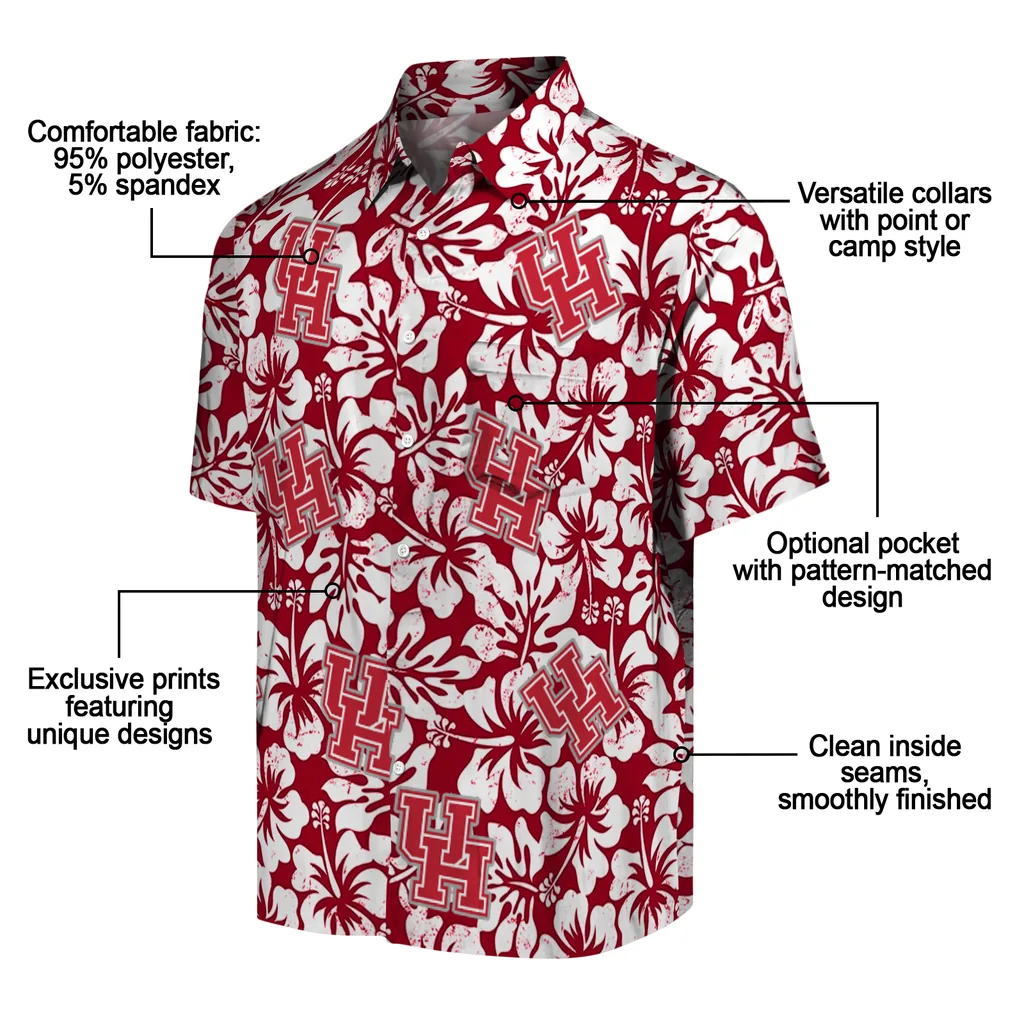 Houston Cougars Hawaiian Shirt - Hibiscus Motif houston cougars hibiscus motif red white hawaiian shirts new arrival
