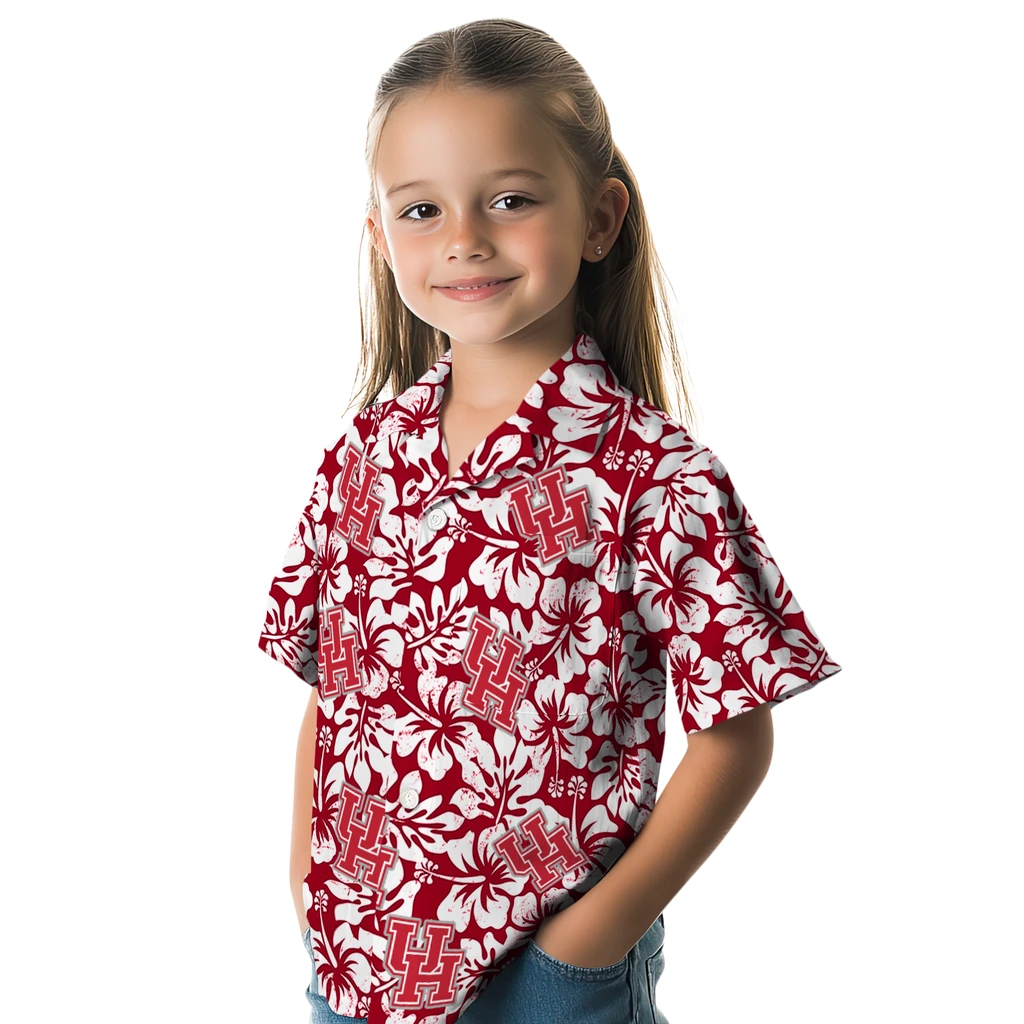 Houston Cougars Hawaiian Shirt - Hibiscus Motif houston cougars hibiscus motif red white hawaiian shirts premium grade