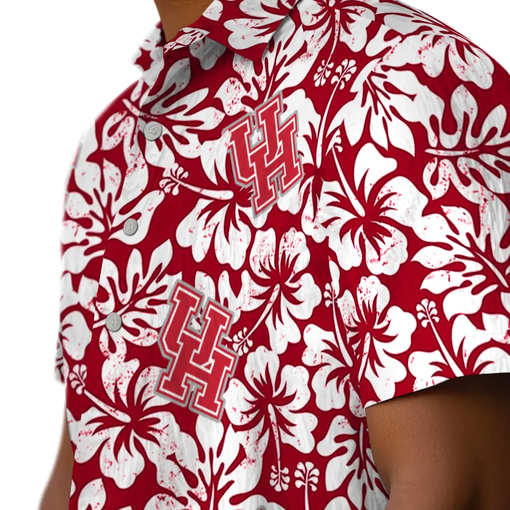 Houston Cougars Hawaiian Shirt - Hibiscus Motif houston cougars hibiscus motif red white hawaiian shirts trendy