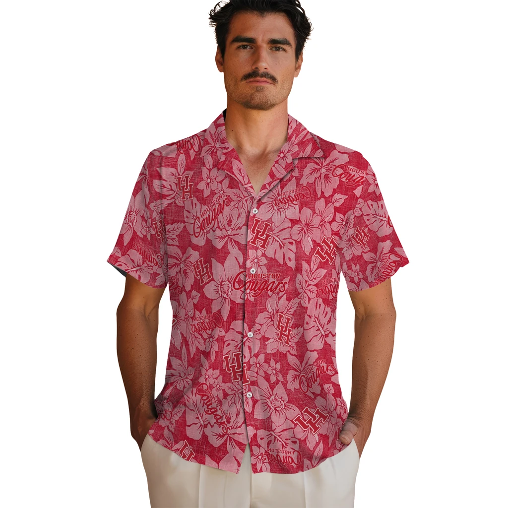 Houston Cougars Hawaiian Shirt - Hibiscus Oasis houston cougars hibiscus oasis red hawaiian shirts fashion forward