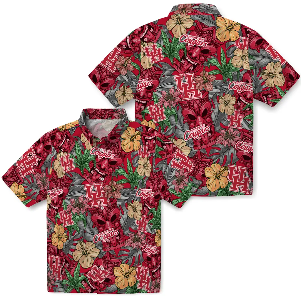 Houston Cougars Hawaiian Shirt - Hibiscus Tiki Jungle houston cougars tiki jungle red hawaiian shirts high quality