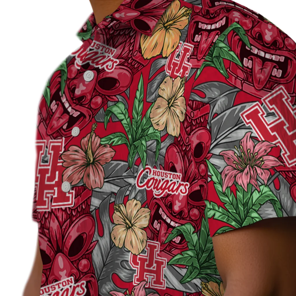 Houston Cougars Hawaiian Shirt - Hibiscus Tiki Jungle houston cougars tiki jungle red hawaiian shirts trendy