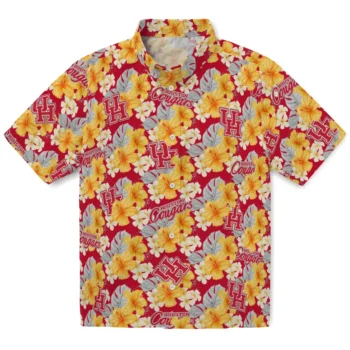 houston cougars hibiscus tropics red yellow hawaiian shirts best selling