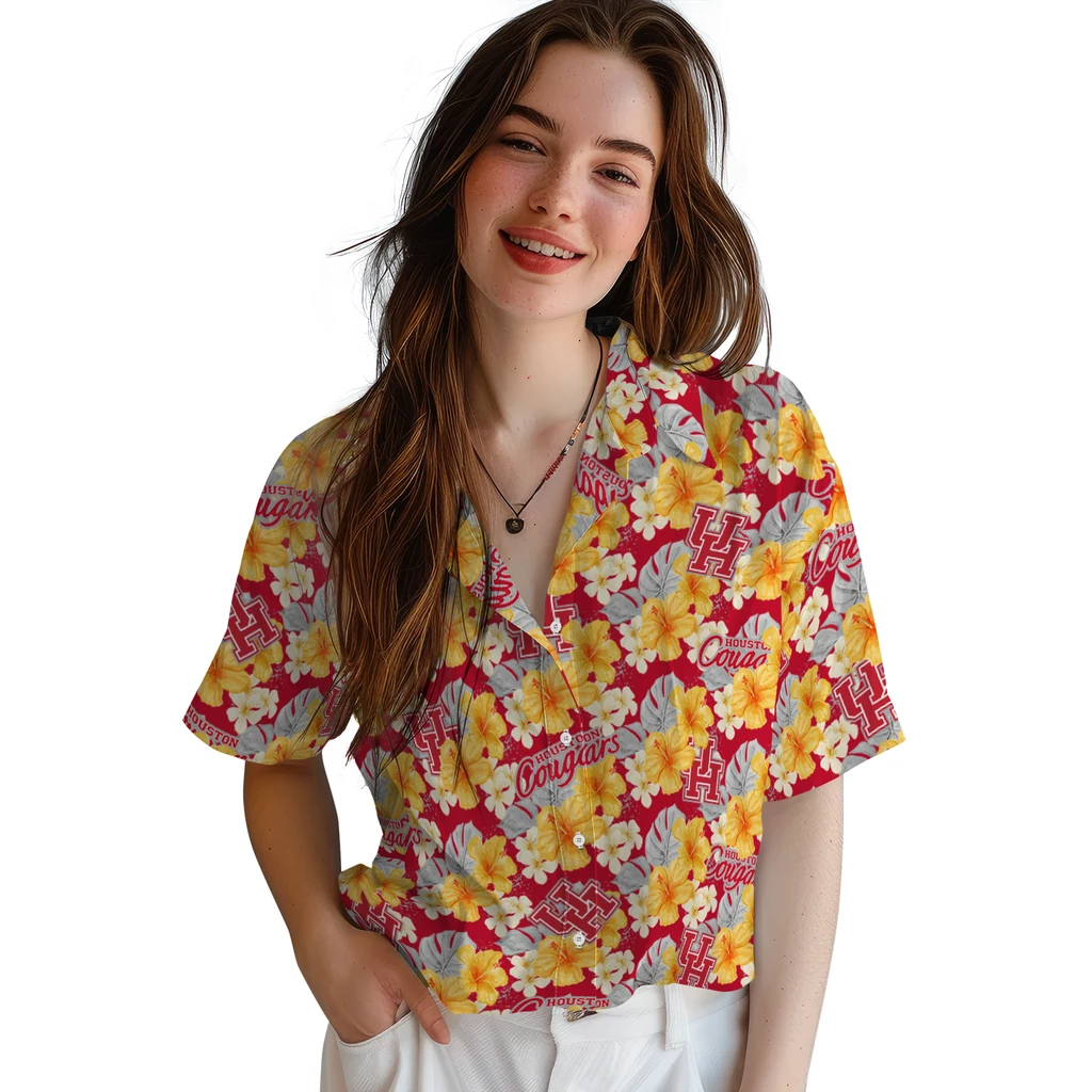 Houston Cougars Hawaiian Shirt - Hibiscus Tropics houston cougars hibiscus tropics red yellow hawaiian shirts latest model