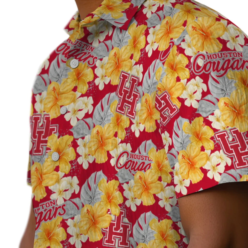Houston Cougars Hawaiian Shirt - Hibiscus Tropics houston cougars hibiscus tropics red yellow hawaiian shirts trendy