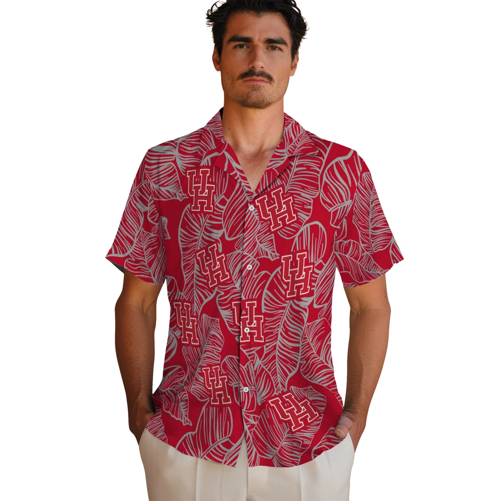 Houston Cougars Hawaiian Shirt - Leaf Outline houston cougars leaf outline red hawaiian shirts fashion forward