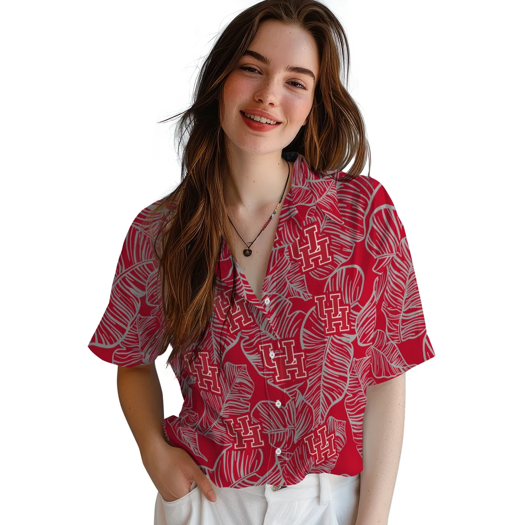 Houston Cougars Hawaiian Shirt - Leaf Outline houston cougars leaf outline red hawaiian shirts latest model