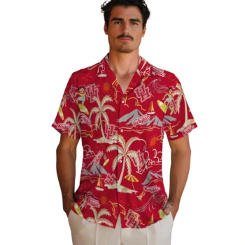 houston cougars palm tree island red hawaiian shirts fashion forward