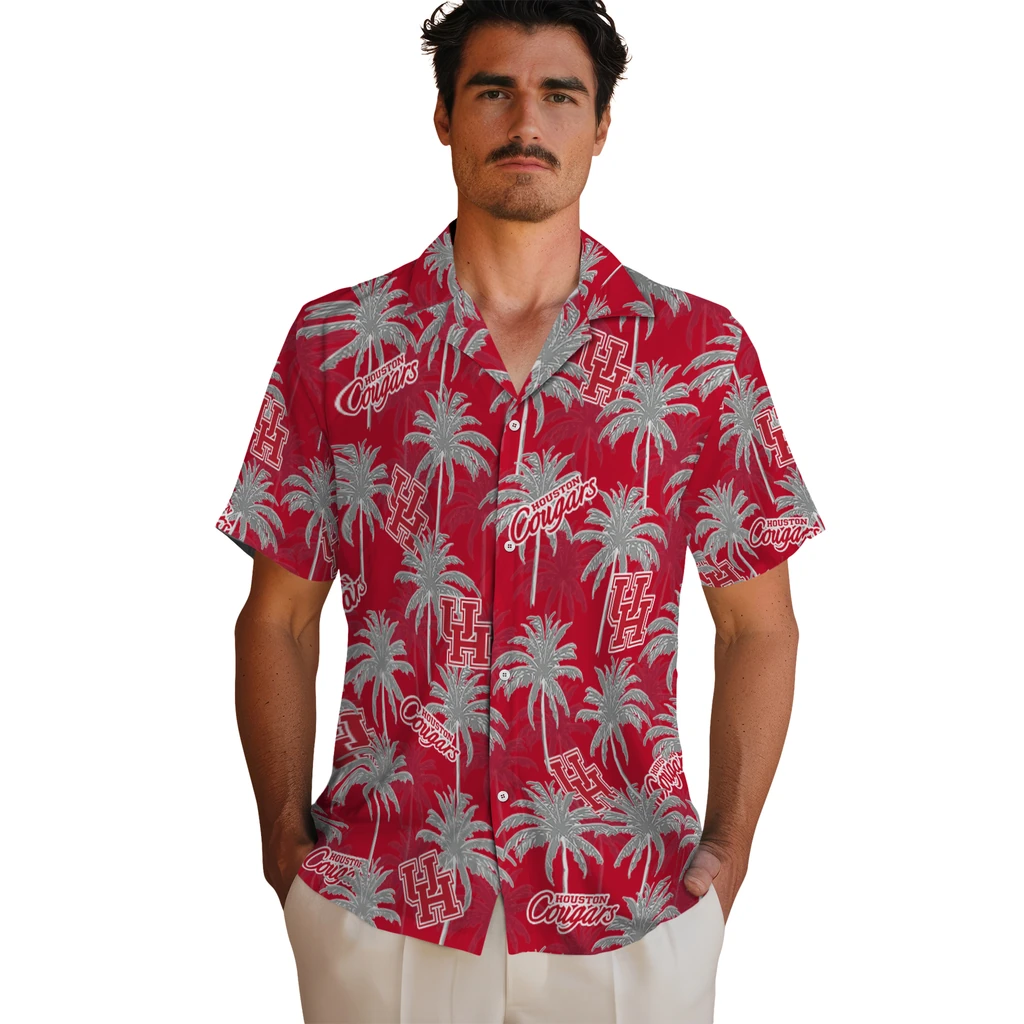 Houston Cougars Hawaiian Shirt - Palm Tree Motif houston cougars palm grove red hawaiian shirts fashion forward