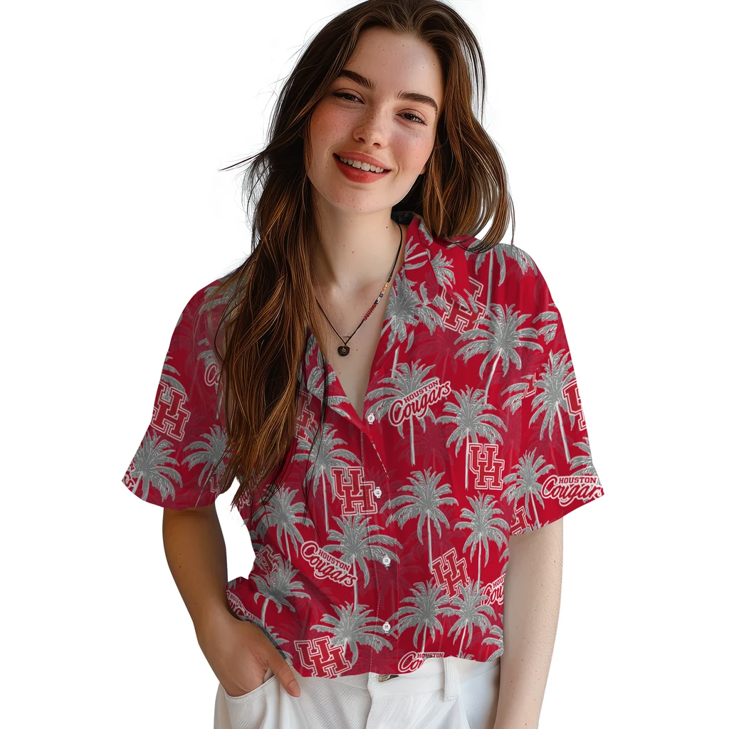 Houston Cougars Hawaiian Shirt - Palm Tree Motif houston cougars palm grove red hawaiian shirts latest model