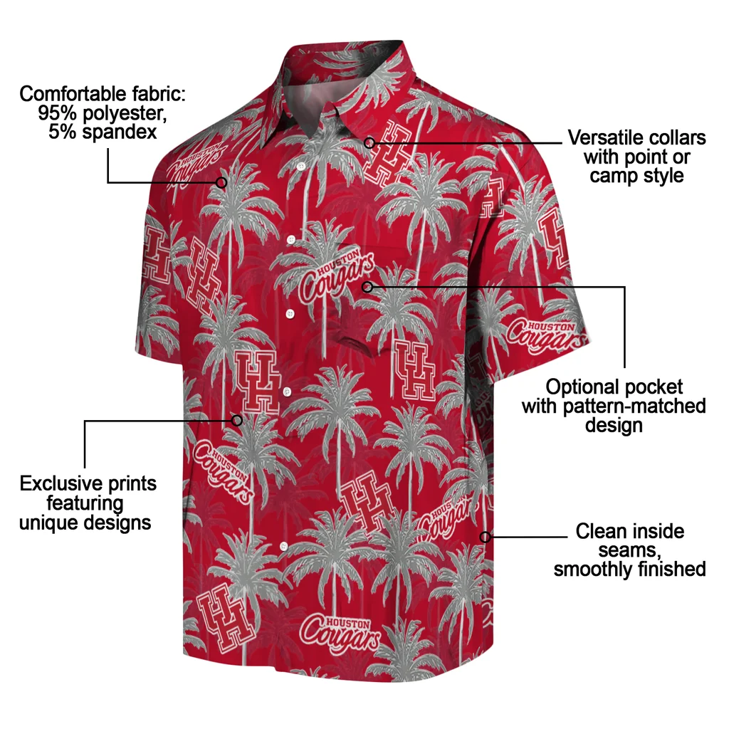 Houston Cougars Hawaiian Shirt - Palm Tree Motif houston cougars palm grove red hawaiian shirts new arrival