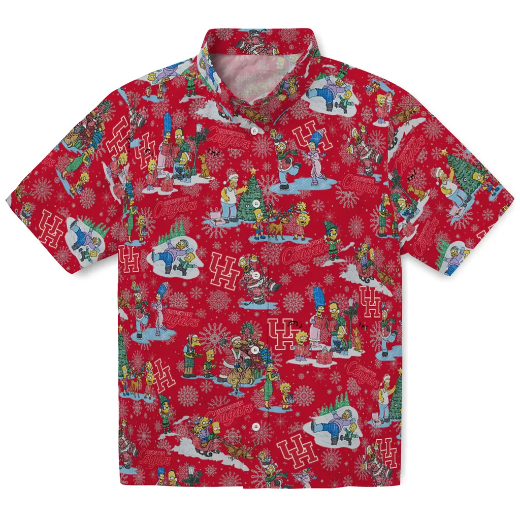 Houston Cougars Hawaiian Shirt - Simpsons Christmas houston cougars simpsons christmas red hawaiian shirts best selling