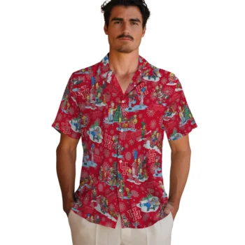 houston cougars simpsons christmas red hawaiian shirts fashion forward