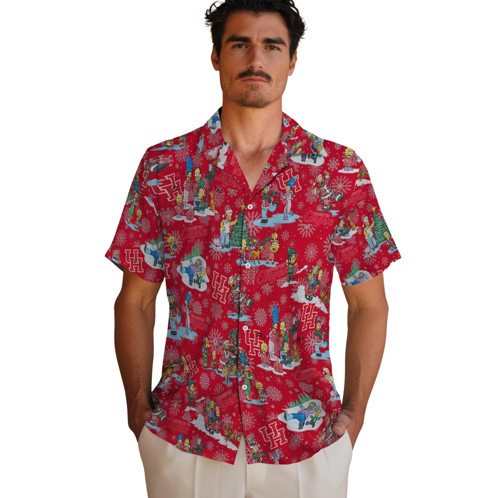 Houston Cougars Hawaiian Shirt - Simpsons Christmas houston cougars simpsons christmas red hawaiian shirts fashion forward