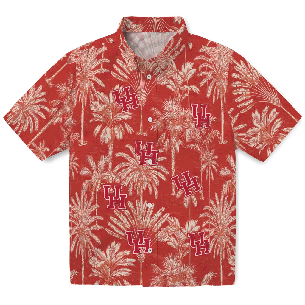 Houston Cougars Hawaiian Shirt - Vintage Palm Tree houston cougars palm shadows red hawaiian shirts best selling