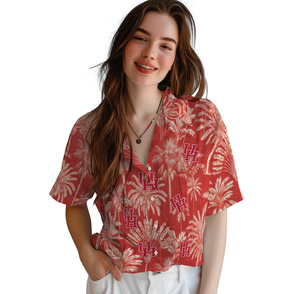 Houston Cougars Hawaiian Shirt - Vintage Palm Tree houston cougars palm shadows red hawaiian shirts latest model