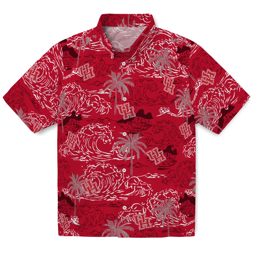 Houston Cougars Hawaiian Shirt - Wave Palm houston cougars wave palm red hawaiian shirts best selling