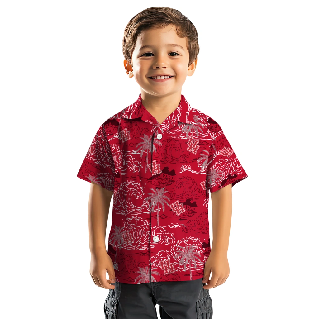 Houston Cougars Hawaiian Shirt - Wave Palm houston cougars wave palm red hawaiian shirts top rated