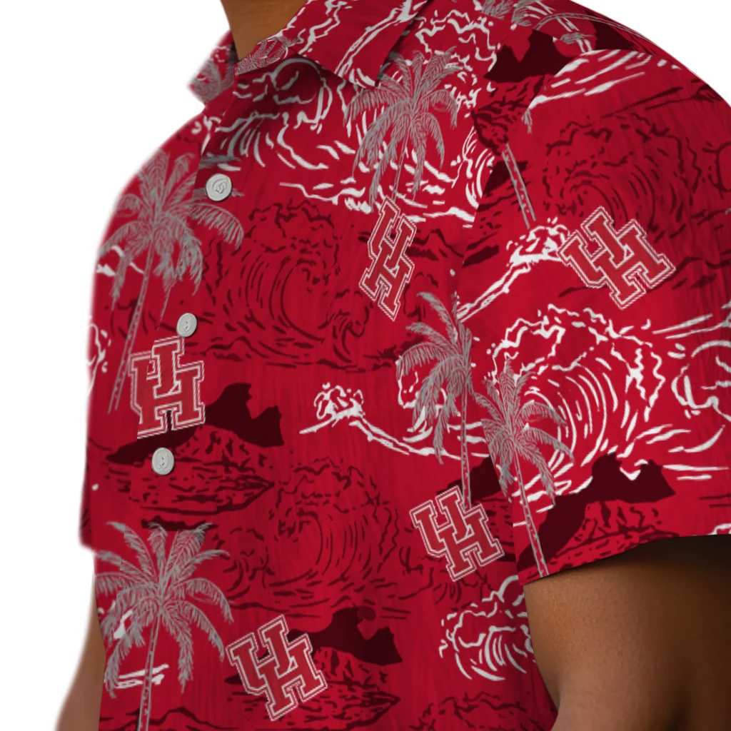 Houston Cougars Hawaiian Shirt - Wave Palm houston cougars wave palm red hawaiian shirts trendy