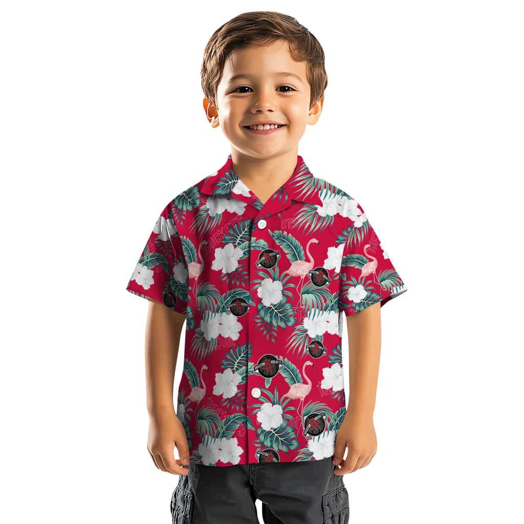 Houston Rockets Hawaiian Shirt - Flamingo and Hibiscus houston rockets flamingo palms red hawaiian shirts top rated