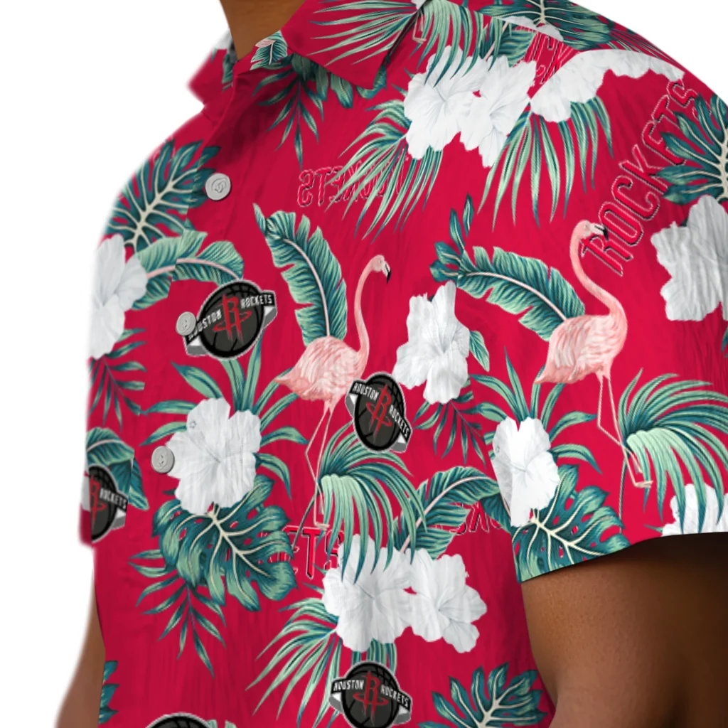 Houston Rockets Hawaiian Shirt - Flamingo and Hibiscus houston rockets flamingo palms red hawaiian shirts trendy