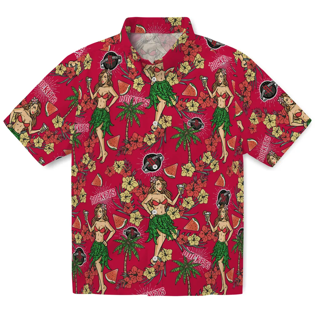 Houston Rockets Hawaiian Shirt - Hawaiian Girls Design houston rockets hawaiian girls design red hawaiian shirts best selling