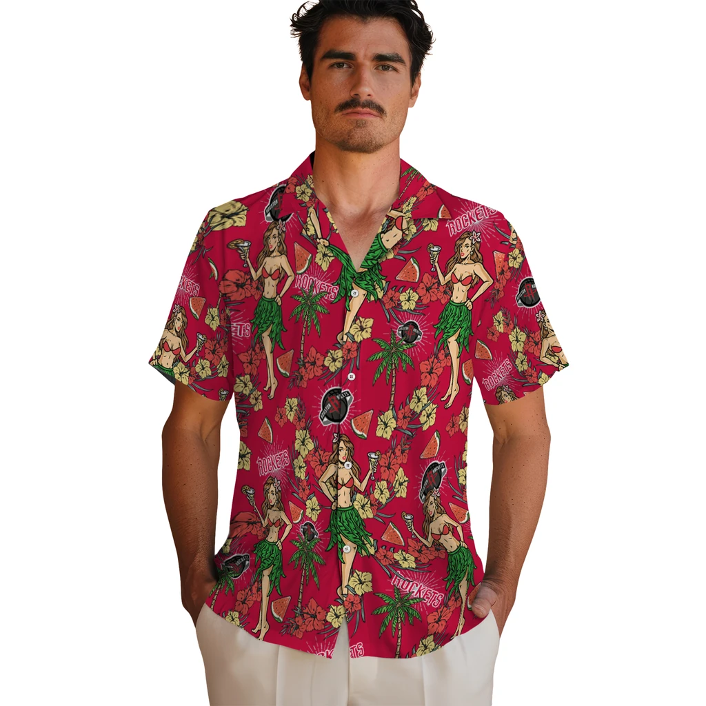 Houston Rockets Hawaiian Shirt - Hawaiian Girls Design houston rockets hawaiian girls design red hawaiian shirts fashion forward