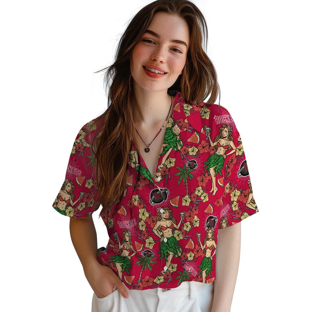 Houston Rockets Hawaiian Shirt - Hawaiian Girls Design houston rockets hawaiian girls design red hawaiian shirts latest model