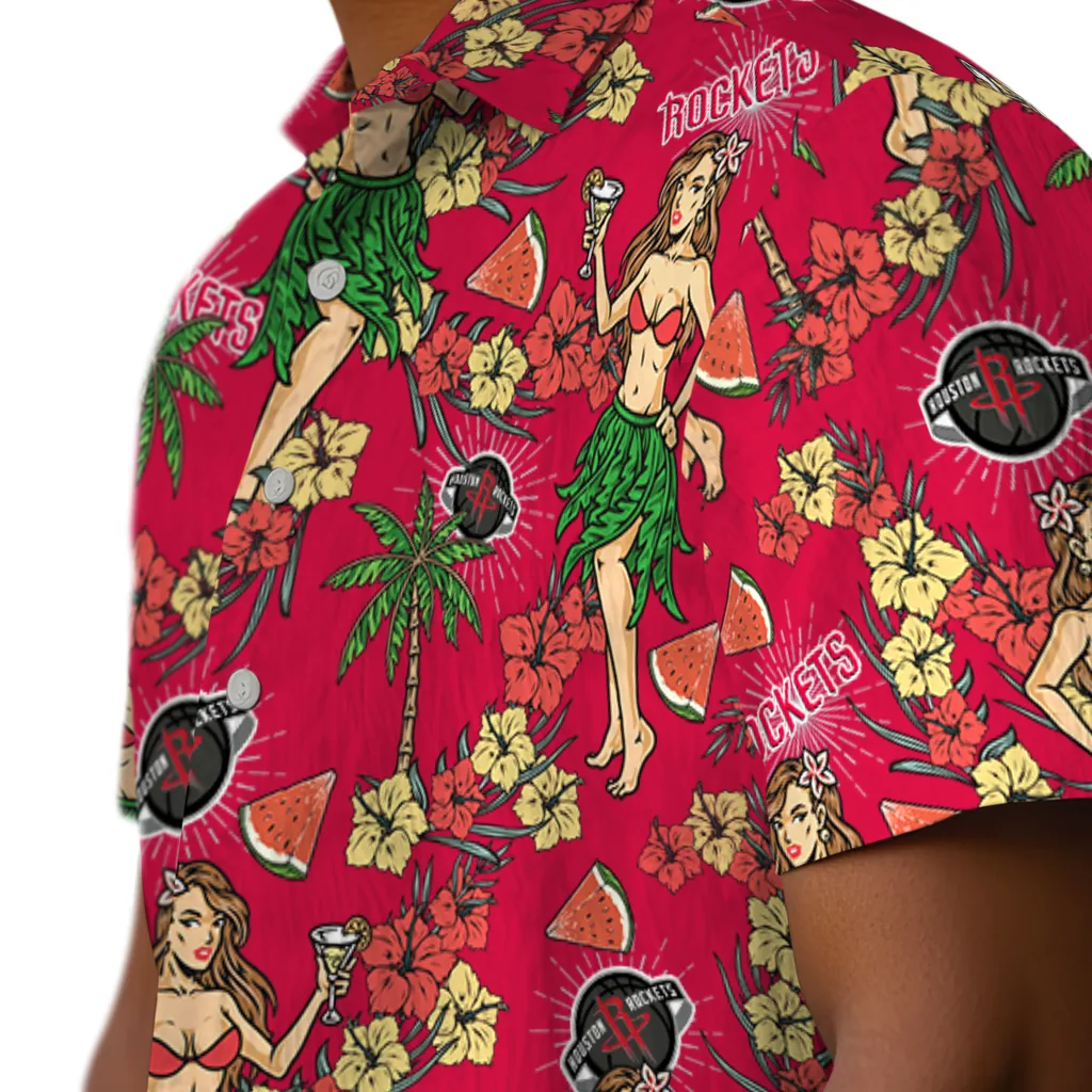 Houston Rockets Hawaiian Shirt - Hawaiian Girls Design houston rockets hawaiian girls design red hawaiian shirts trendy