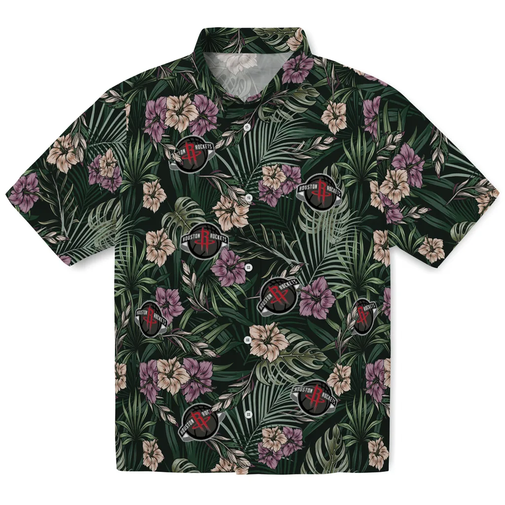 Houston Rockets Hawaiian Shirt - Hibiscus Leaves Pattern houston rockets hibiscus leaves pattern green hawaiian shirts best selling