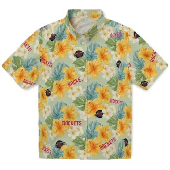 houston rockets hibiscus mood pale lime yellow hawaiian shirts best selling