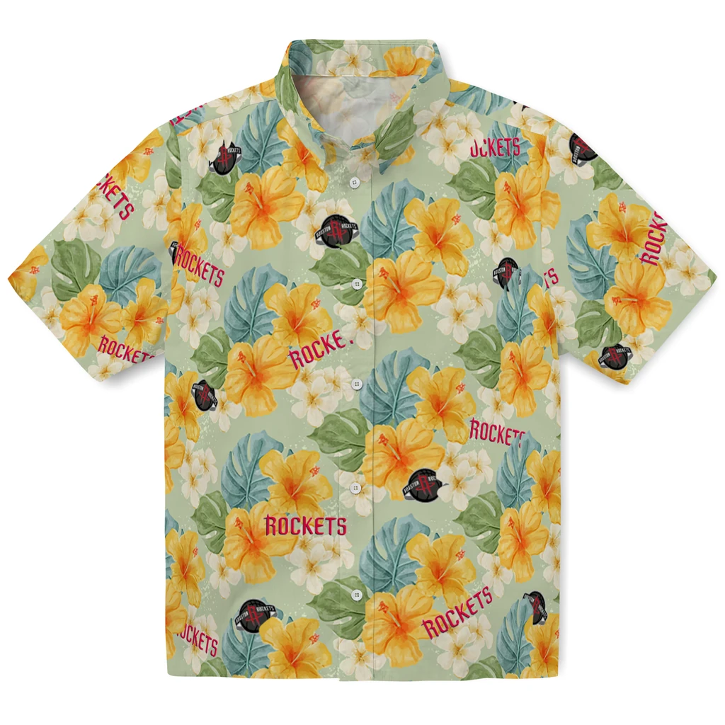 Houston Rockets Hawaiian Shirt - Hibiscus Mood houston rockets hibiscus mood pale lime yellow hawaiian shirts best selling