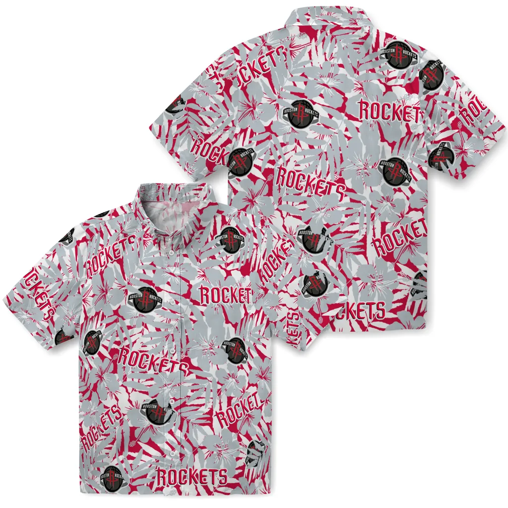 Houston Rockets Hawaiian Shirt - Hibiscus Overlay houston rockets hibiscus overlay hawaiian shirts high quality