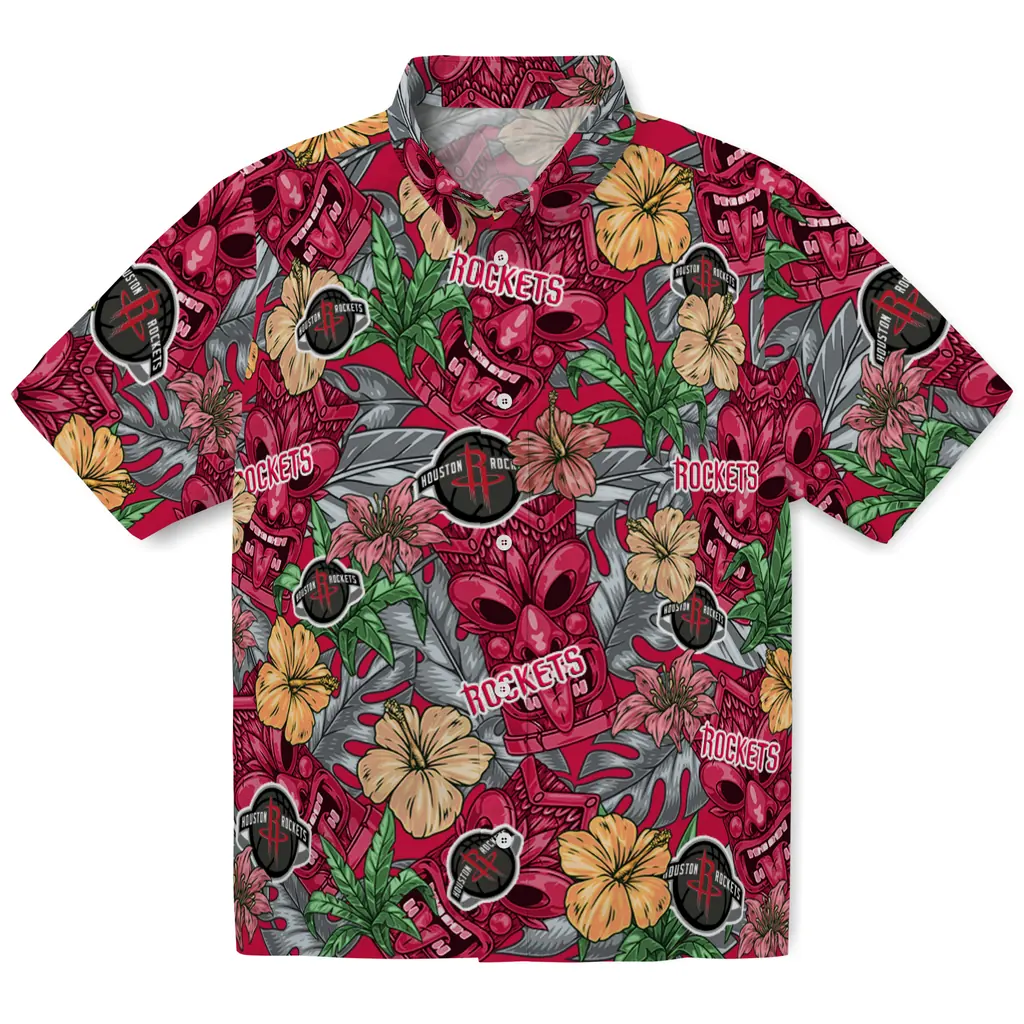 Houston Rockets Hawaiian Shirt - Hibiscus Tiki Jungle houston rockets tiki jungle red hawaiian shirts best selling