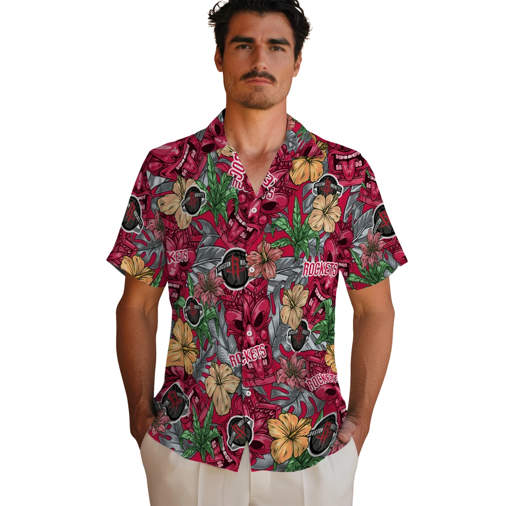 Houston Rockets Hawaiian Shirt - Hibiscus Tiki Jungle houston rockets tiki jungle red hawaiian shirts fashion forward