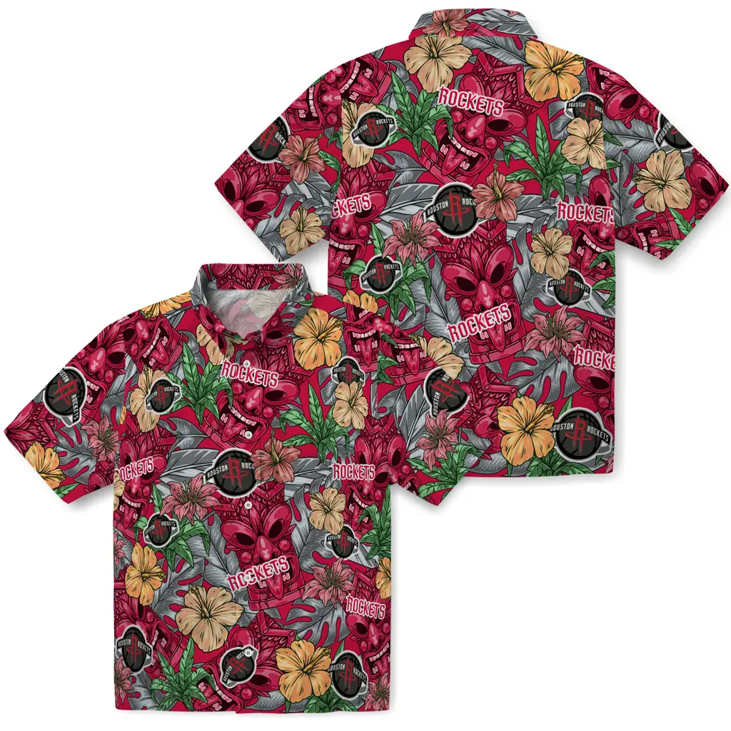 Houston Rockets Hawaiian Shirt - Hibiscus Tiki Jungle houston rockets tiki jungle red hawaiian shirts high quality