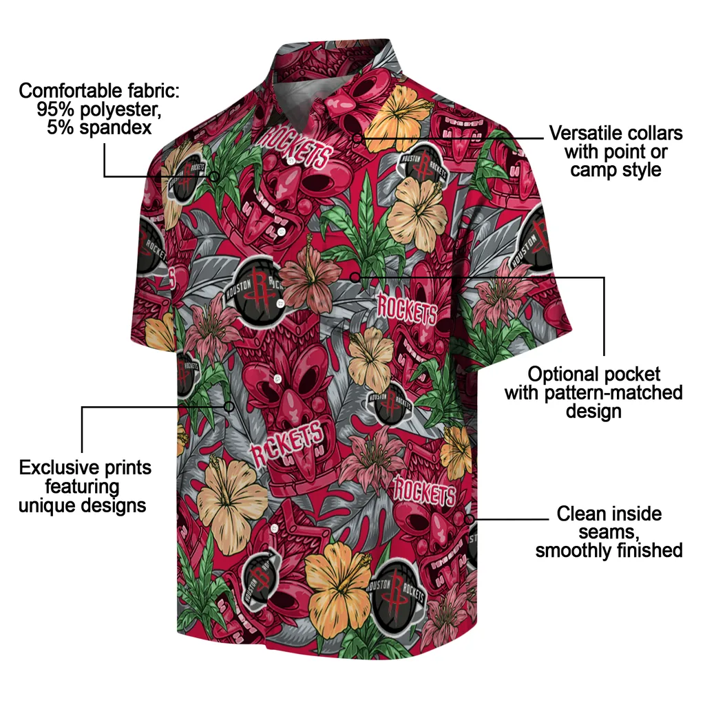 Houston Rockets Hawaiian Shirt - Hibiscus Tiki Jungle houston rockets tiki jungle red hawaiian shirts new arrival