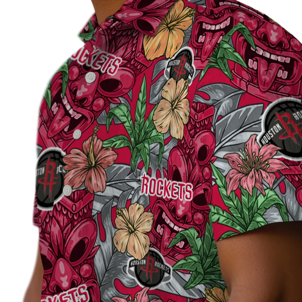 Houston Rockets Hawaiian Shirt - Hibiscus Tiki Jungle houston rockets tiki jungle red hawaiian shirts trendy
