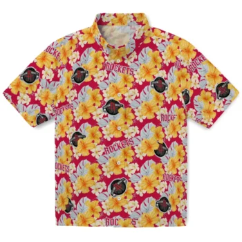houston rockets hibiscus tropics red yellow hawaiian shirts best selling