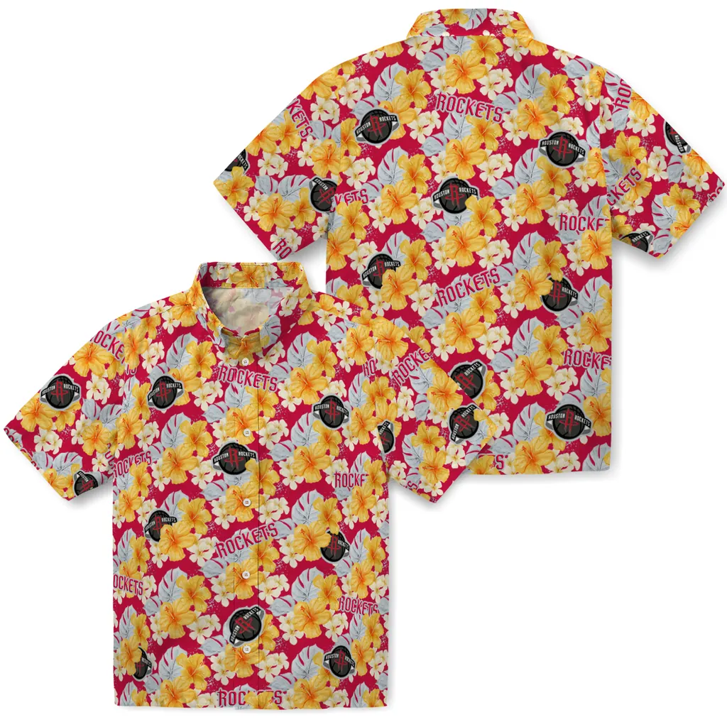 Houston Rockets Hawaiian Shirt - Hibiscus Tropics houston rockets hibiscus tropics red yellow hawaiian shirts high quality