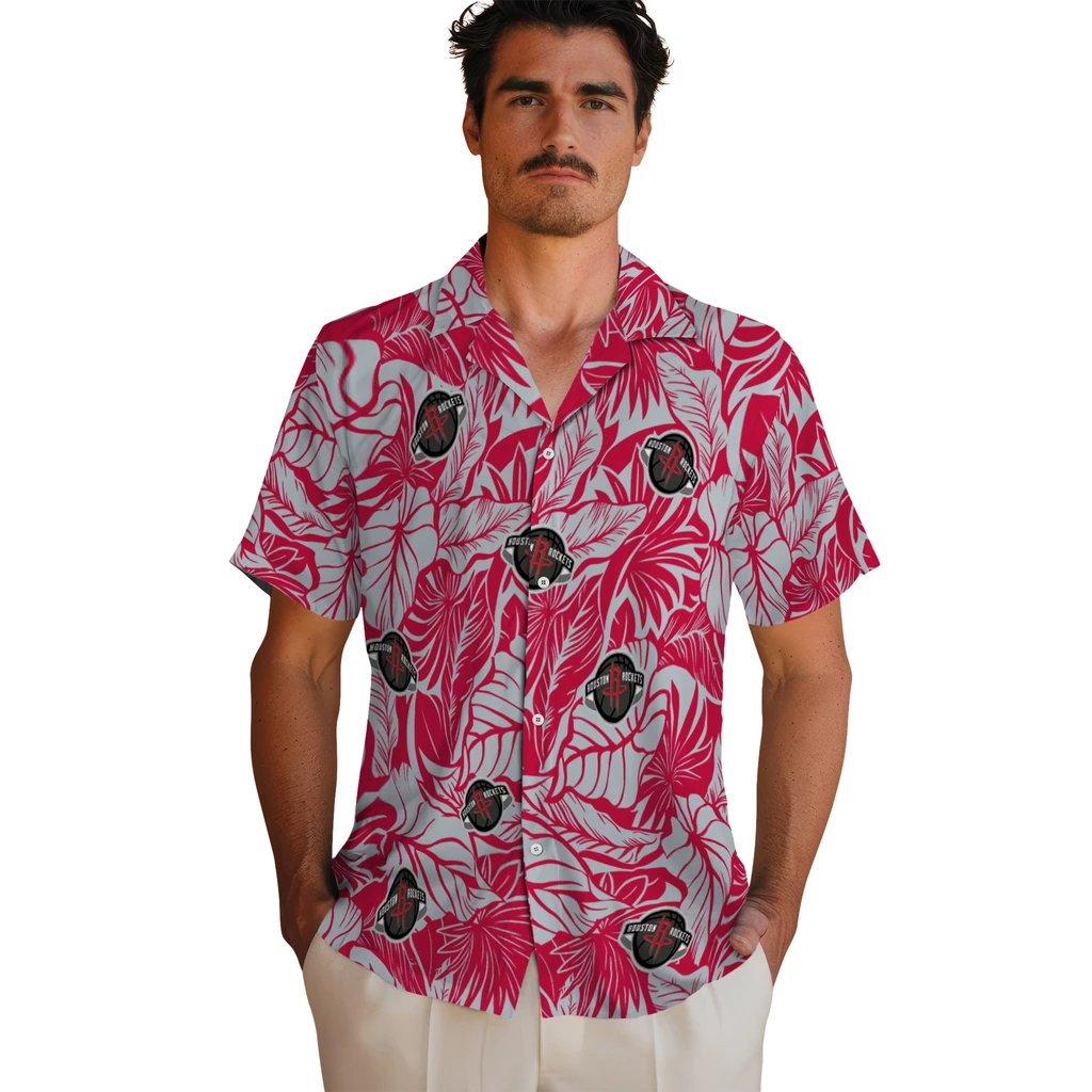 Houston Rockets Hawaiian Shirt - Monstera Layer houston rockets monstera layer red hawaiian shirts fashion forward