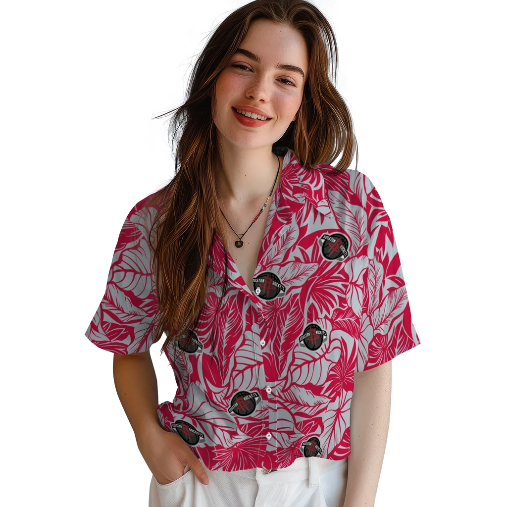 Houston Rockets Hawaiian Shirt - Monstera Layer houston rockets monstera layer red hawaiian shirts latest model