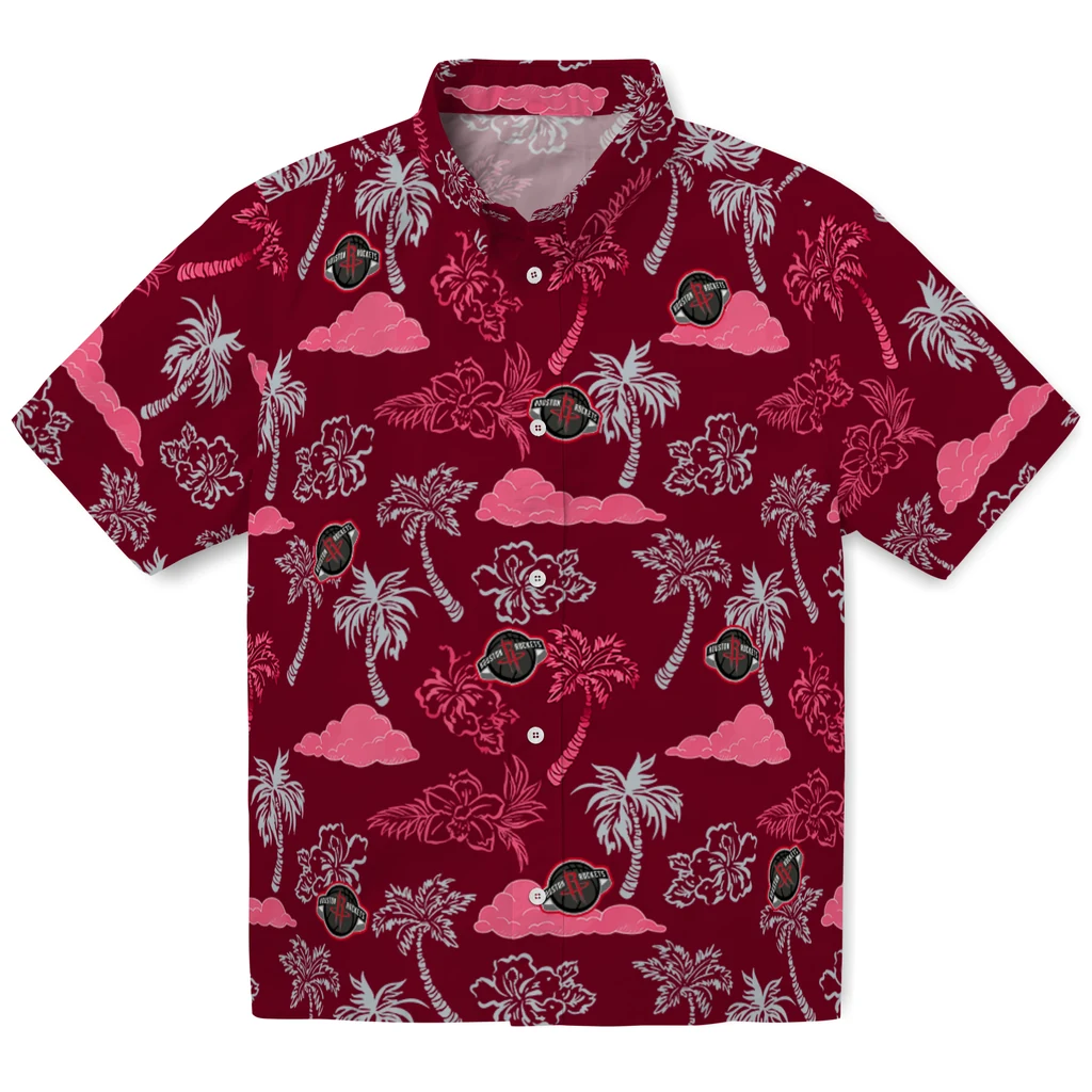 Houston Rockets Hawaiian Shirt - Palm And Clouds houston rockets palm and clouds red hawaiian shirts best selling