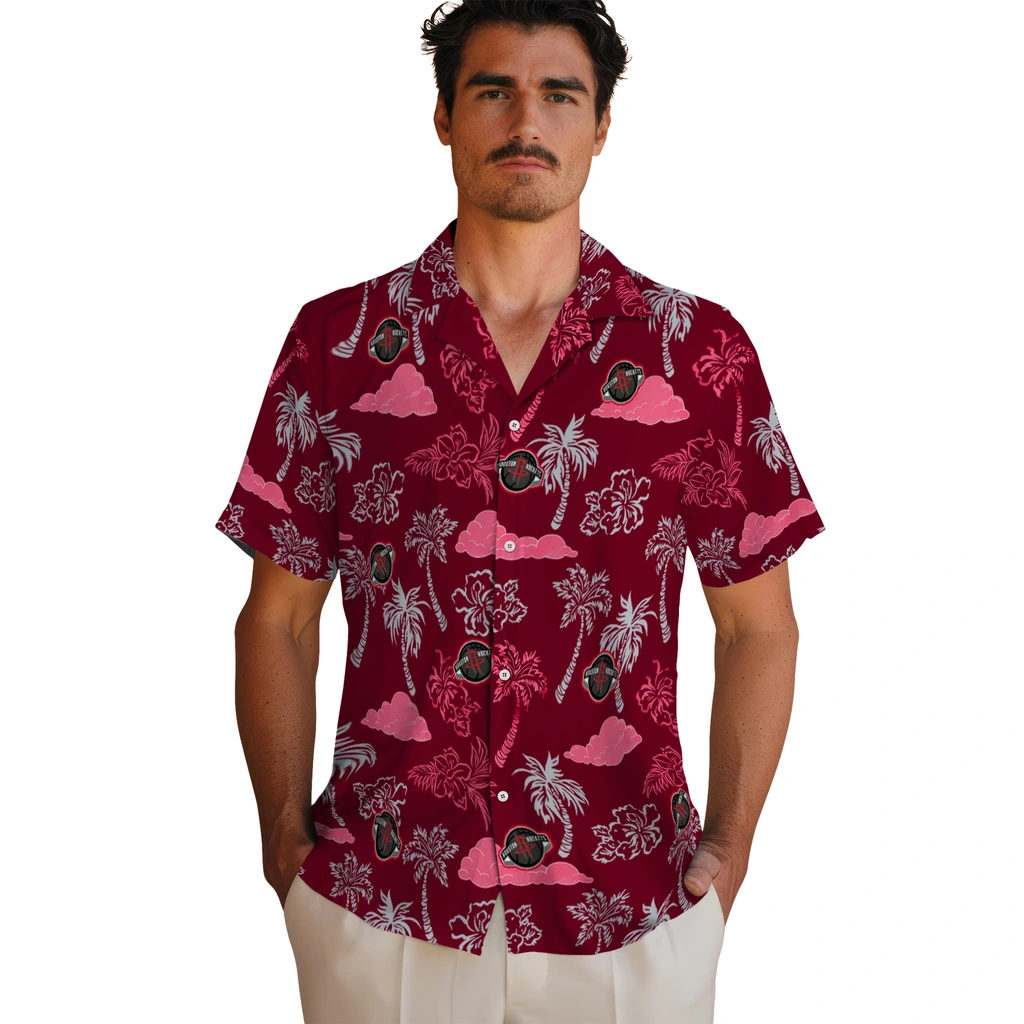 Houston Rockets Hawaiian Shirt - Palm And Clouds houston rockets palm and clouds red hawaiian shirts fashion forward