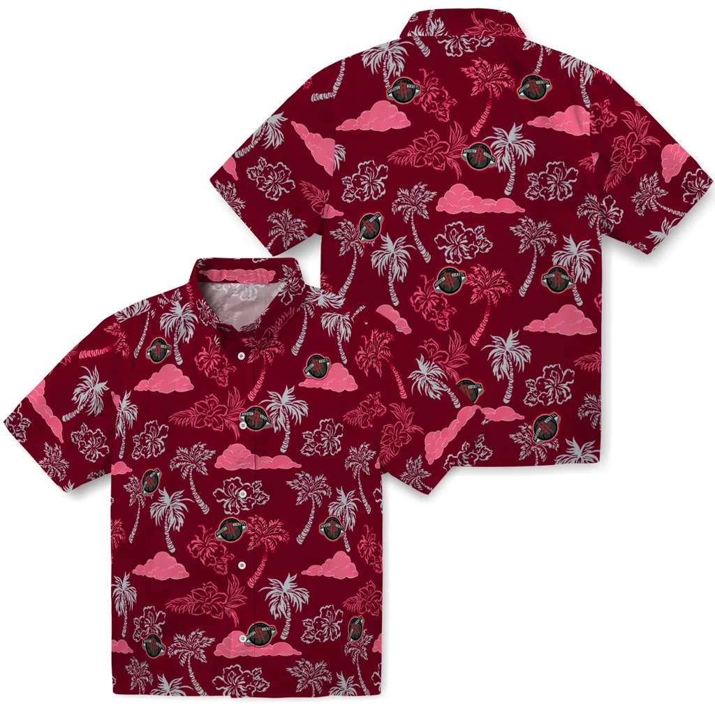 Houston Rockets Hawaiian Shirt - Palm And Clouds houston rockets palm and clouds red hawaiian shirts high quality