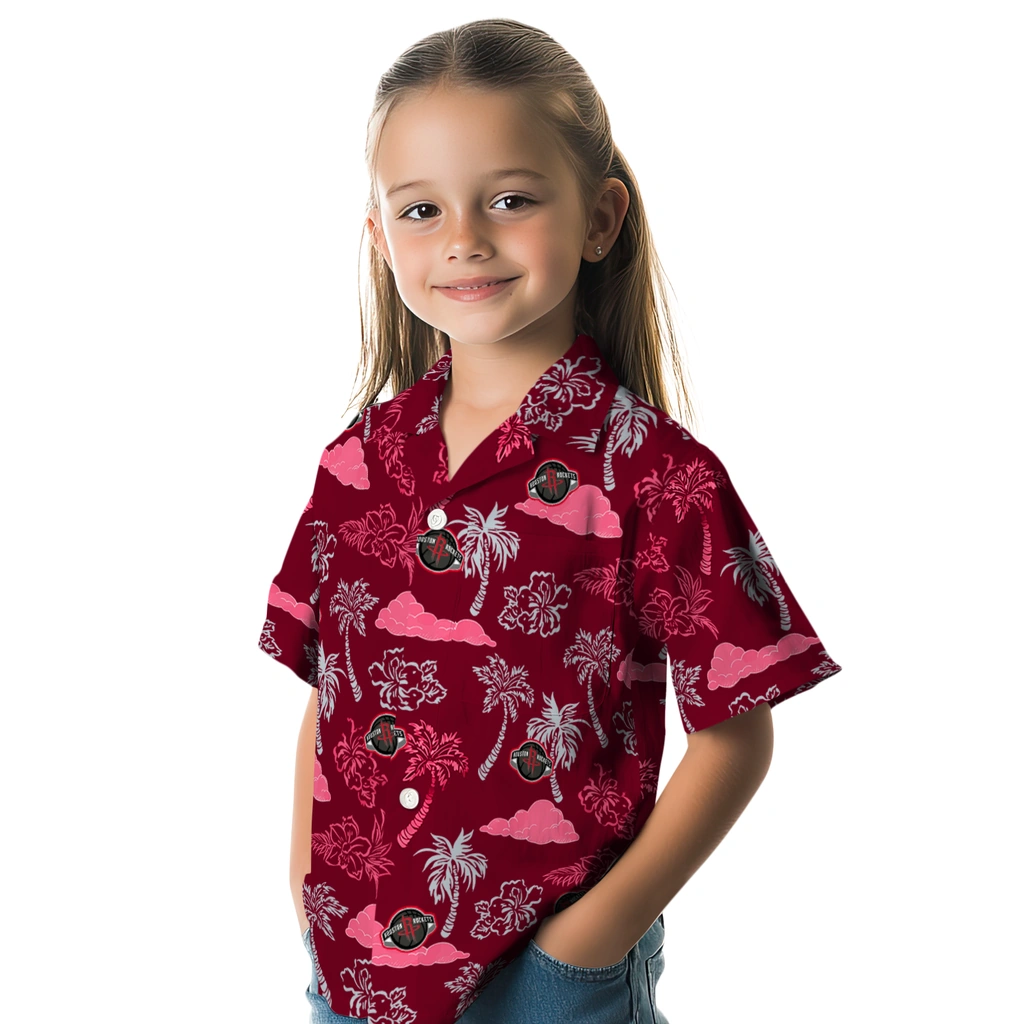 Houston Rockets Hawaiian Shirt - Palm And Clouds houston rockets palm and clouds red hawaiian shirts premium grade