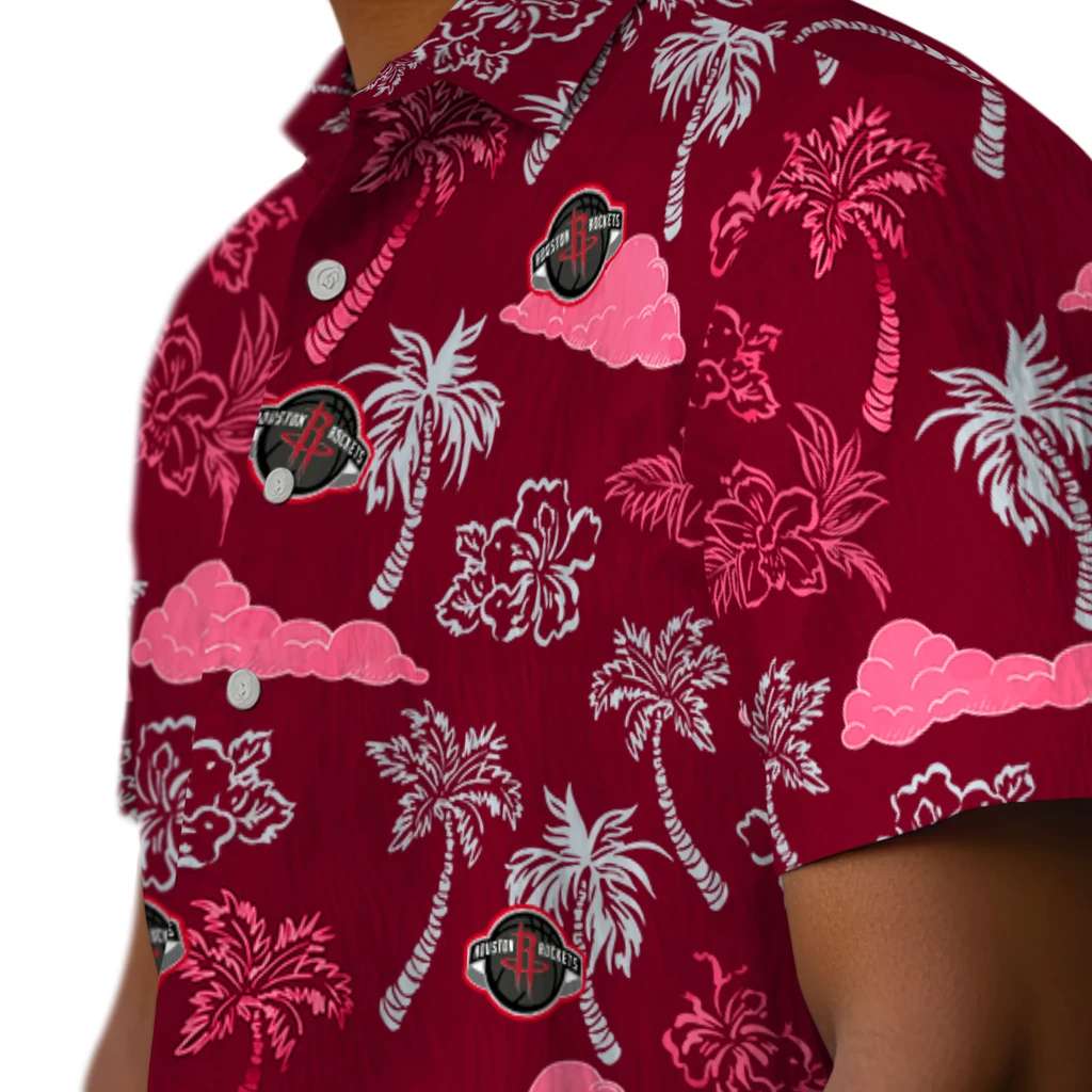 Houston Rockets Hawaiian Shirt - Palm And Clouds houston rockets palm and clouds red hawaiian shirts trendy