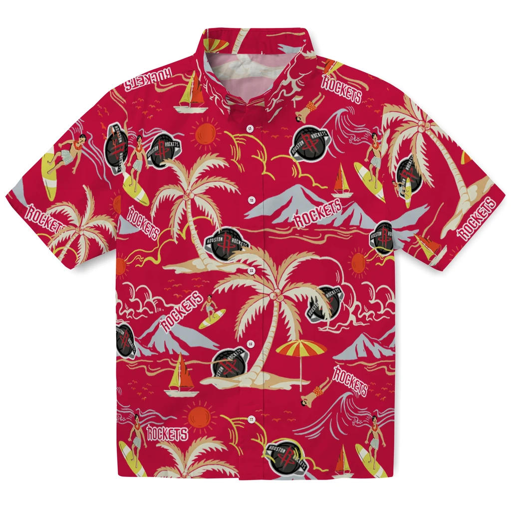 Houston Rockets Hawaiian Shirt - Palm Tree Island houston rockets palm tree island red hawaiian shirts best selling